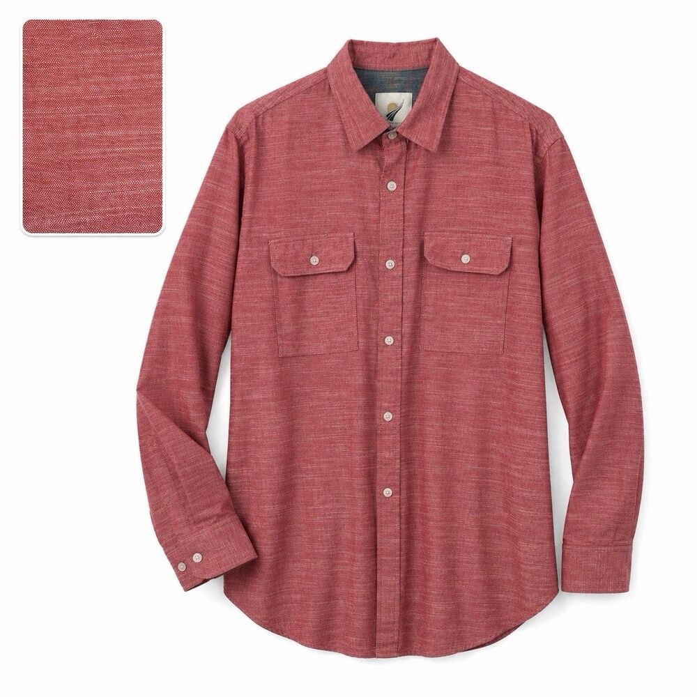 Fundamental Coast Long Sleeve Button Up Shirt Red Heather Size M 100% Cotton EUC
